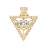 Diamond 3D Triangle with Light Blue Eye Pendant 14k Yellow Gold