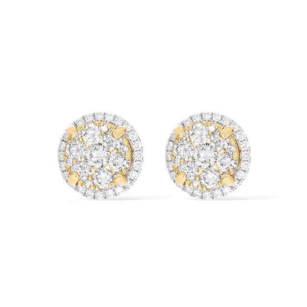 Round Fancy Basket Set Diamond Earrings 1.45 ct. 14k Yellow Gold