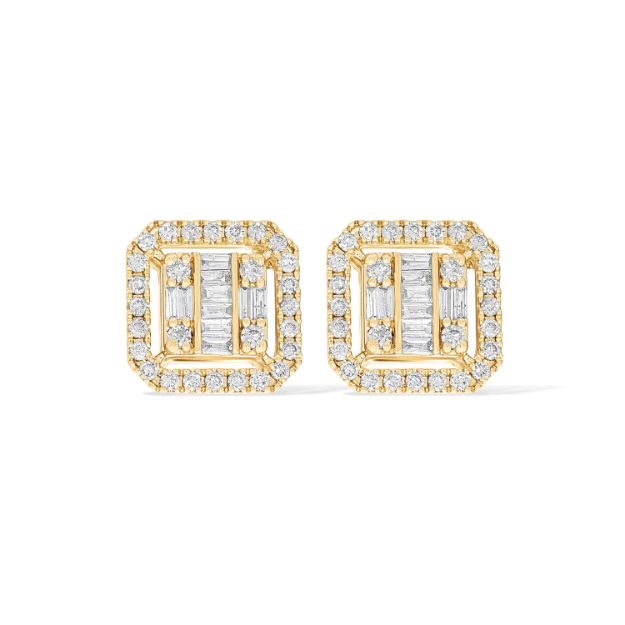 Fancy Baguette Square Diamond Earrings 0.54 ct. 14k Yellow Gold