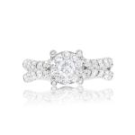 Diamond Engagement Ring 1.66 ct. Criss Cross Pattern Setting 14k White Gold