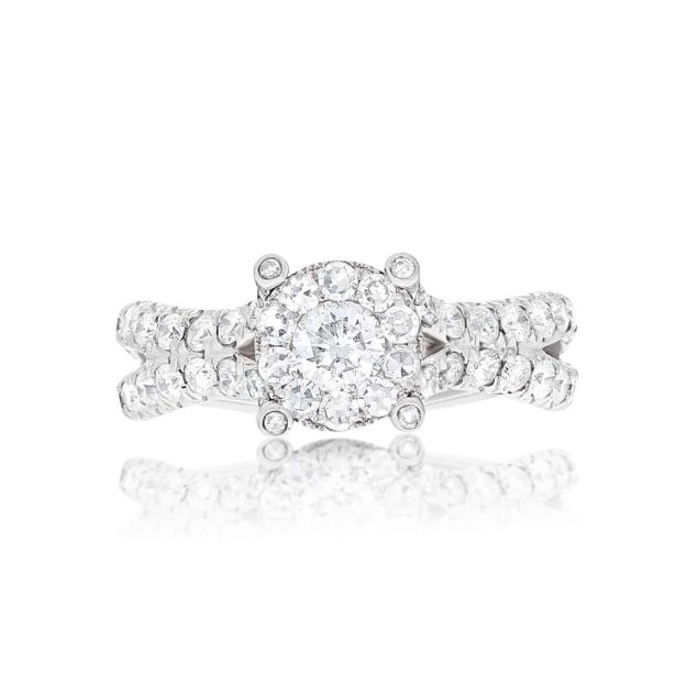 Diamond Engagement Ring 1.66 ct. Criss Cross Pattern Setting 14k White Gold