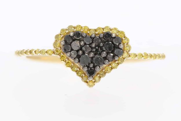 Canary & Black Diamond  Heart  Ring  .55CT 10k yellow gold