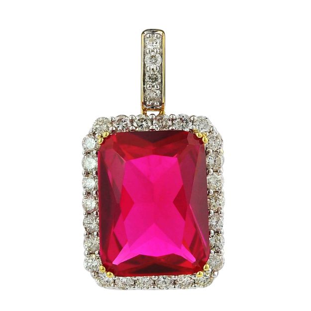 Diamond and CUCZ Ruby Pendant 2.17 ct. - 22.66 ct.  10K Yellow Gold