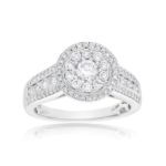 Diamond Engagement Ring 1.57 ct. Halo Setting 14k White Gold