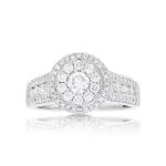 Diamond Engagement Ring 1.57 ct. Halo Setting 14k White Gold