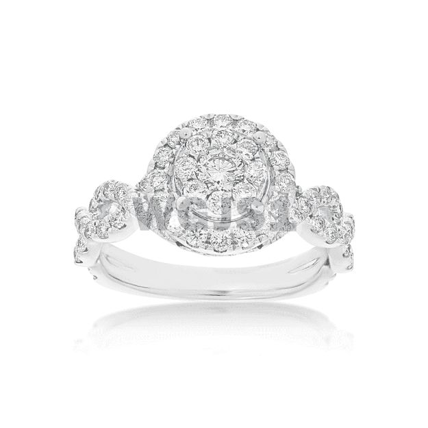 Diamond Engagement Ring Round Halo Design 1.10 ct. 14k White Gold