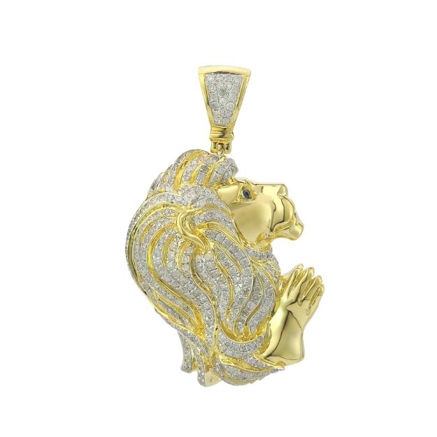 Diamond Lion Head Pendant   1.32 ct. 10K Yellow Gold 12.53 g