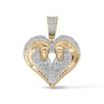 Diamond Horse Heads Heart pendant 0.42 ct. 10K Yellow Gold