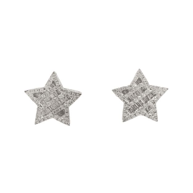 Baguette Diamond Star Earrings 0.67ct 10k White Gold