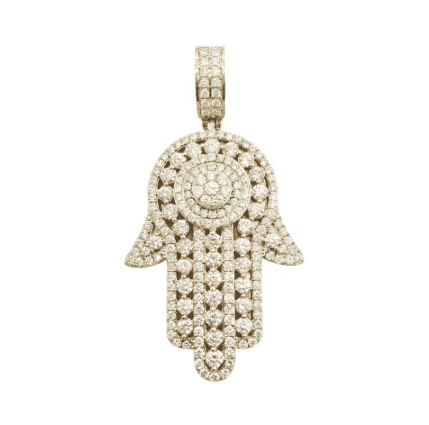 Diamond Hamsa Pendant 3.65ct 14K Yellow Gold