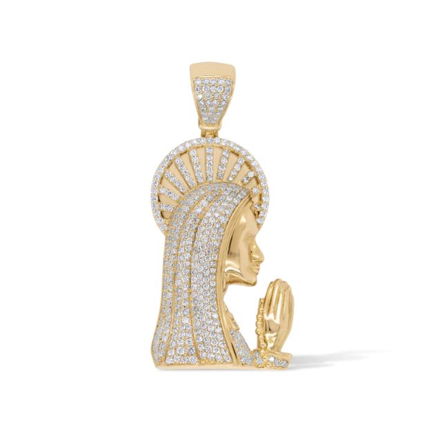 Diamond Praying Mary Pendant 2.06 ct. 14K Yellow Gold