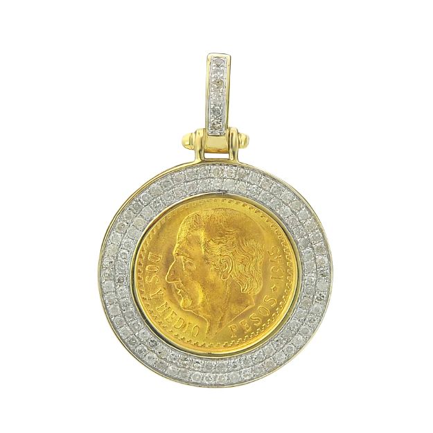 Diamond 2.5 Pesos Pendant 0.50 ct. 10K + 22K Yellow Gold 2.72 + 2,10 g