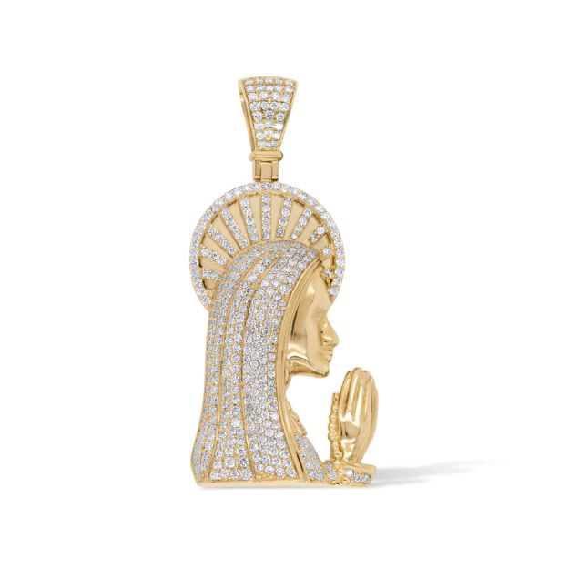 Diamond Praying Mary Pendant 3.26 ct. 14K Yellow Gold