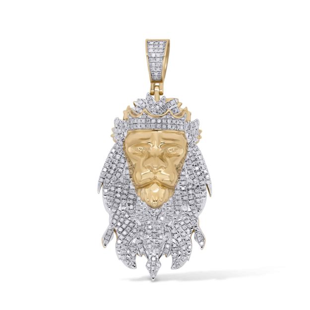 Diamond Lion Head Pendant 0.88 ct. 10K Yellow Gold