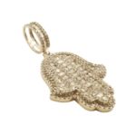 Baguette Diamond Hamsa Pendant 4.57ct 14k Yellow Gold