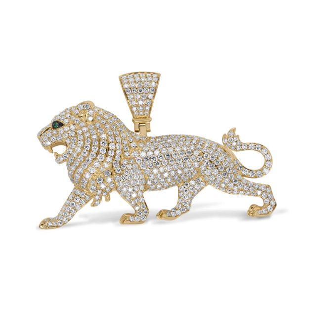 Diamond Lion Pendant 5.50 ct. 10K Yellow Gold