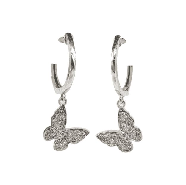 Diamond Butterly Dangle Earrings 0.33ct 14K White Gold