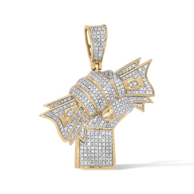 Diamond Fistfuls of Money Pendant  1.06 ct. 10K Yellow Gold