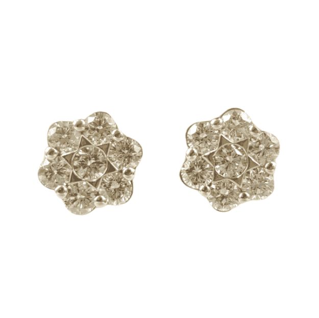 Diamond Flower Earrings 1.00ct 14K Yellow Gold