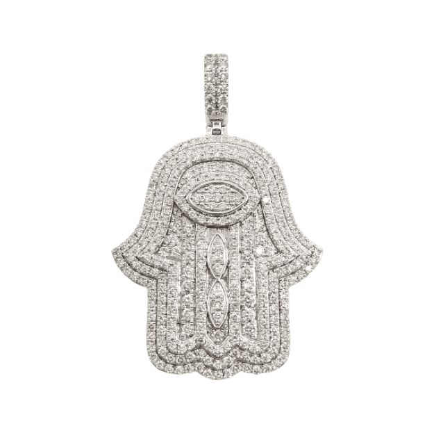 Diamond Hamsa Pendant 3.65ct 14K White Gold