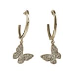 Diamond Butterly Dangle Earrings 0.33ct 14K Yellow Gold