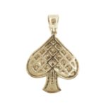 Baguette Diamond Ace of Spades Pendant 1.73ct 14K Yellow Gold