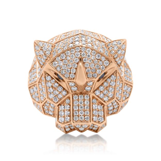 Diamond Tiger Head Ring 3.08 ct. 10K Rose Gold