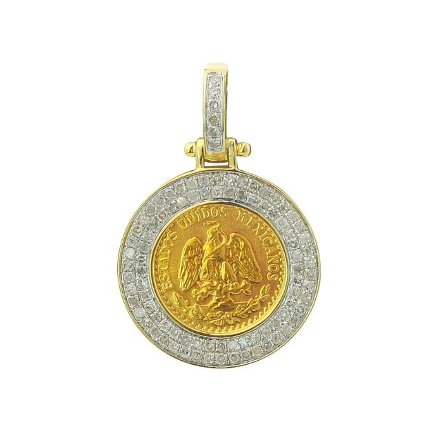 Diamond 2 Pesos Pendant 0.45 ct. 10K + 22K Yellow Gold 2.52 + 1,67 g