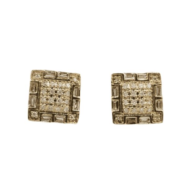 Baguette Diamond Square Earrings 0.24ct 10k Yellow Gold