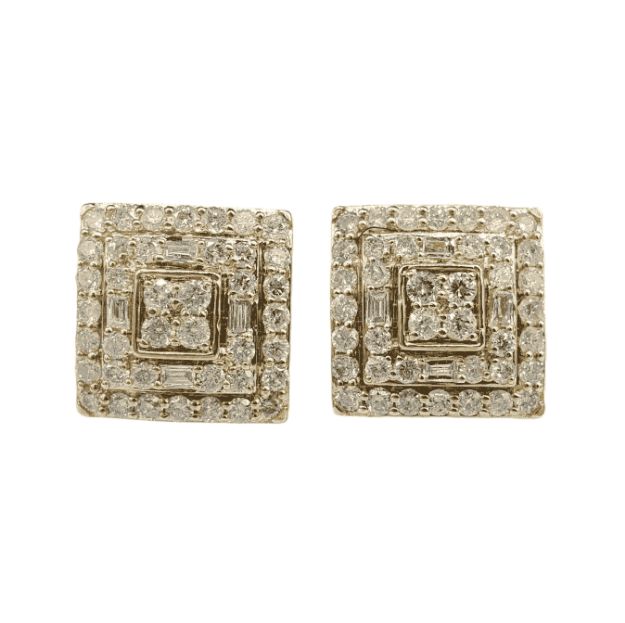 Diamond Square Earrings 1.18ct 10k Yellow Gold