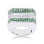 White and Green Princess Cut Diamond Ring 6.40 ct. 14K White Gold