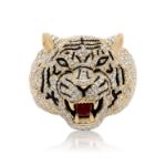 Diamond Tiger&#39;s Head Ring 2.40 ct. 10K Yellow Gold