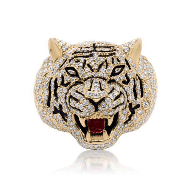 Diamond Tiger&#39;s Head Ring 2.40 ct. 10K Yellow Gold