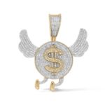 Diamond Flying Money Bag Pendant  0.84 ct.  10K Yellow Gold