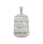 Diamond Dog Tag Pendant 3.86ct 14K White Gold