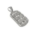 Diamond Dog Tag Pendant 3.86ct 14K White Gold