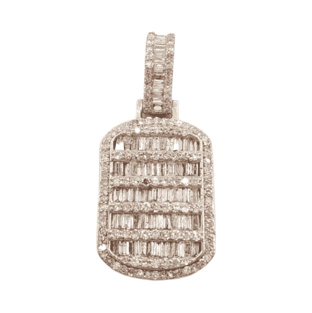 Baguette Diamond Dog Tag Pendant 1.84ct 14K Rose Gold