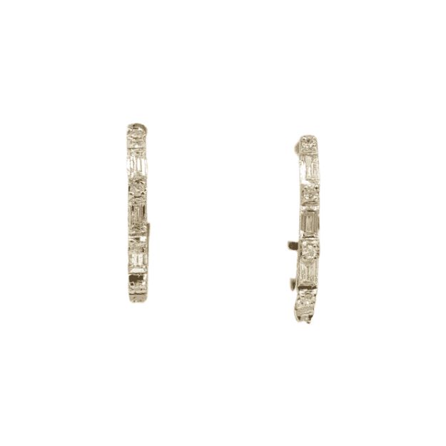 Baguette Diamond Huggies Earrings 0.32ct 14k Yellow Gold