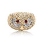 Diamond Owl Ring 2.10 ct. 10K Yellow Gold