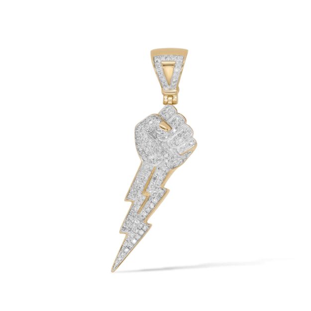 Diamond Lightening Bolt in Hand Pendant 0.61 ct. 10K Yellow Gold