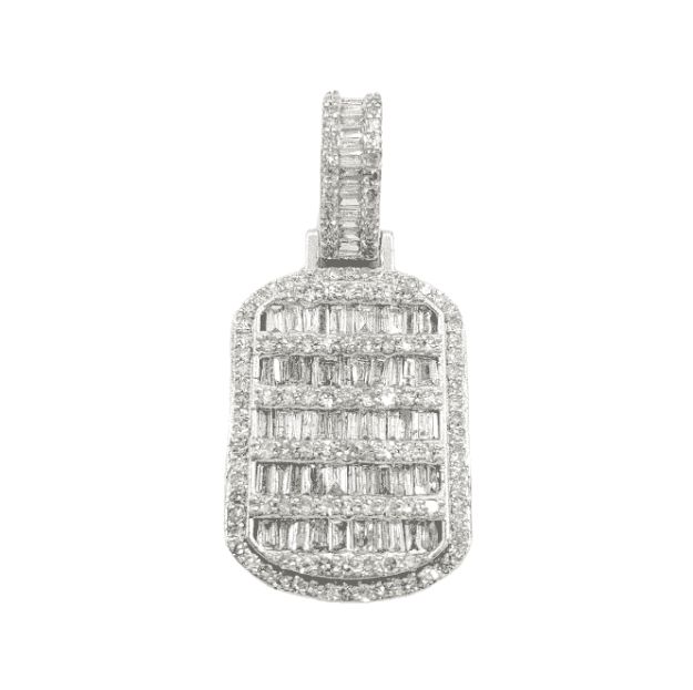 Baguette Diamond Dog Tag Pendant 1.84ct 14K White Gold