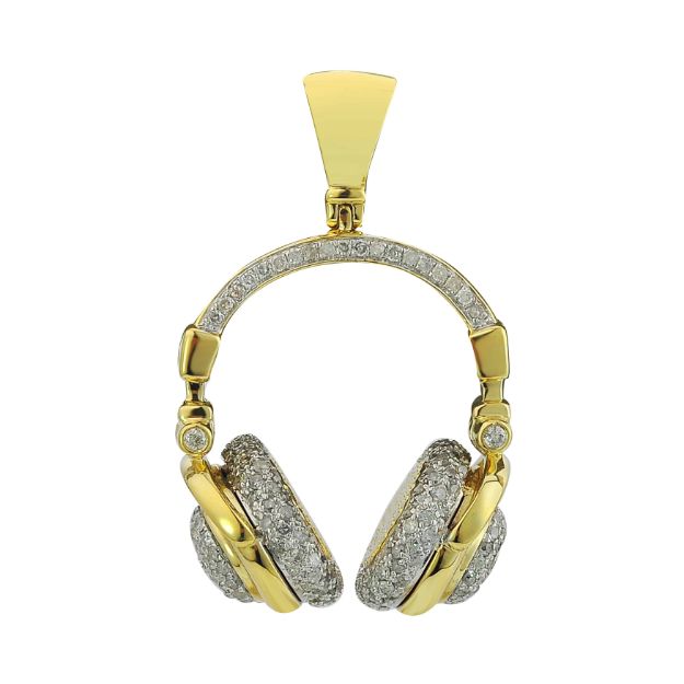 Diamond Headphones Pendant 0.89 ct. 10K Yellow Gold