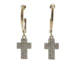 Diamond Cross Dangle Earrings 0.31ct 14K Yellow Gold