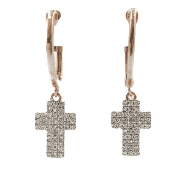 Diamond Cross Dangle Earrings 0.31ct 14K Rose Gold