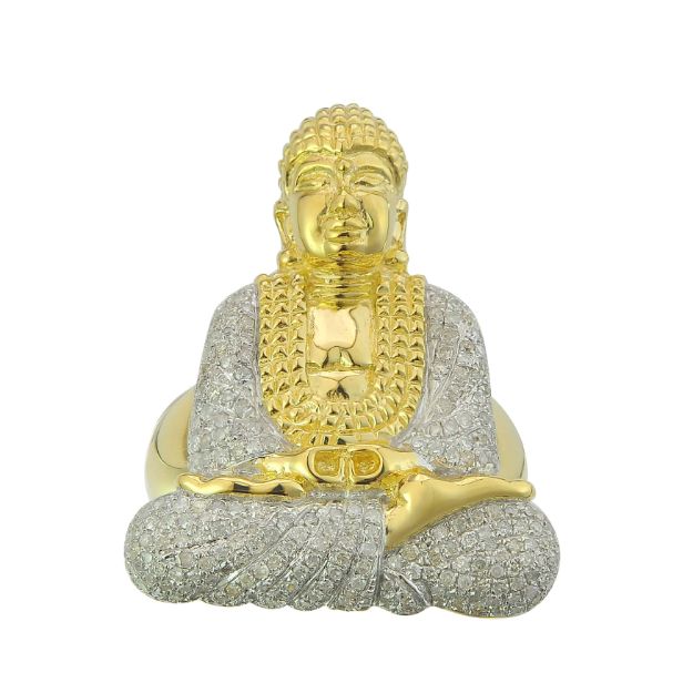 Diamond Buddha Ring  0.86 ct. 10K Yellow Gold 8.32 g