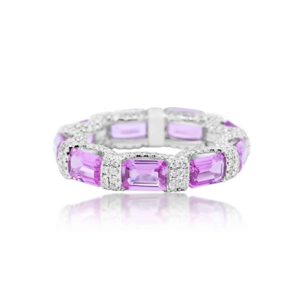 Diamond and Pink Sapphire Ring 2.55 ct. 14K White Gold