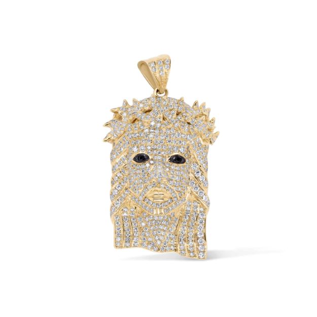 Diamond Crowned Jesus Pendant 2.90 ct. 10K Yellow Gold