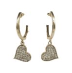 Diamond Heart Dangle Earrings 0.31ct 14K Yellow Gold