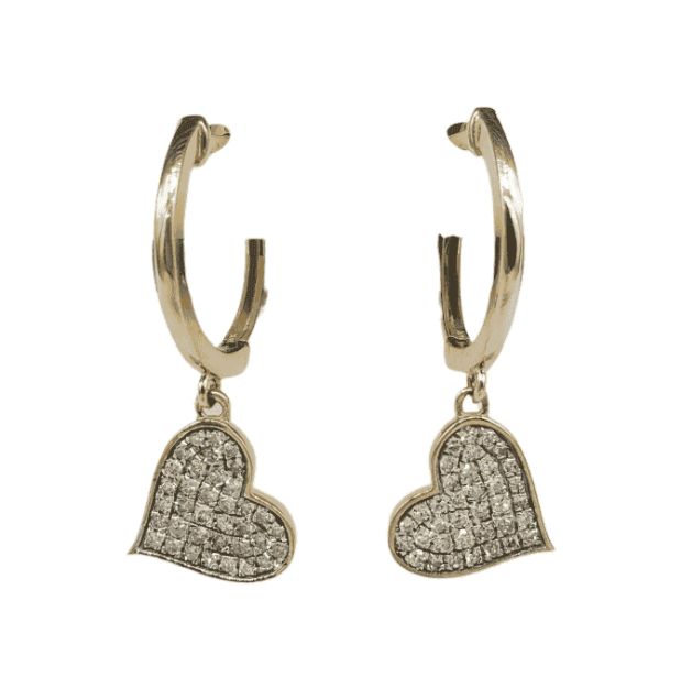 Diamond Heart Dangle Earrings 0.31ct 14K Yellow Gold