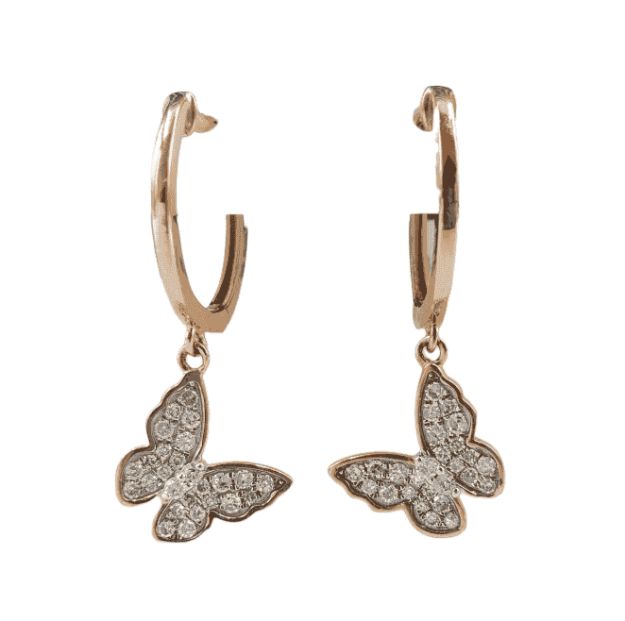 Diamond Butterly Dangle Earrings 0.33ct 14K Rose Gold